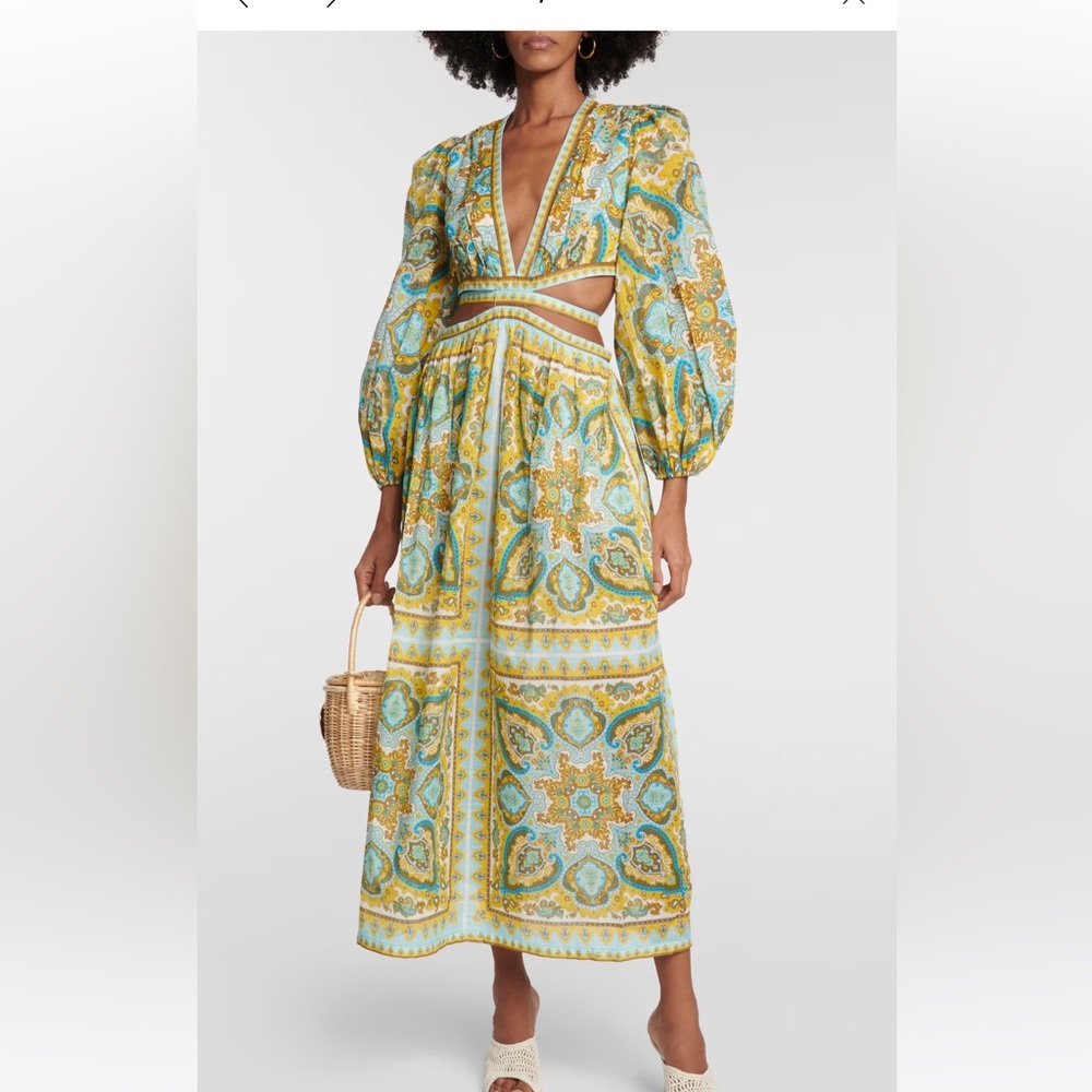 Zimmermann Halcyon cut out midi dress green blue Large